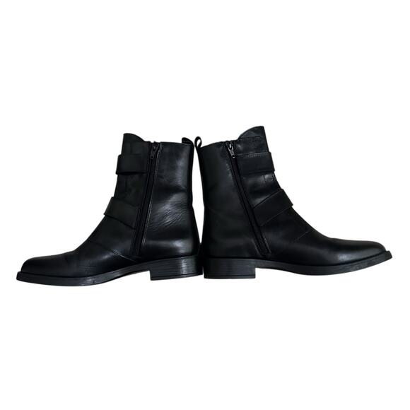 Emmanuele Crasto Black Leather Moto Boots Women 39 / 8.5 Buckle Zip Italy Made - Picture 4 of 9